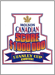 A molson canadian score $ 1, 0 0 0, 0 0 0 stanley cup contest logo.