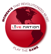 A red globe with the words " live nation " on it.